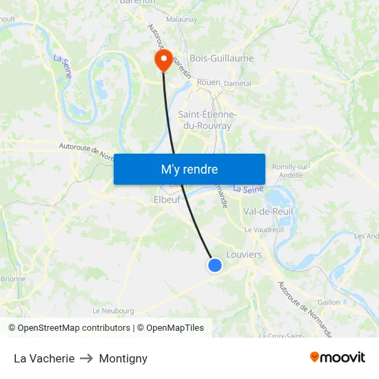 La Vacherie to Montigny map