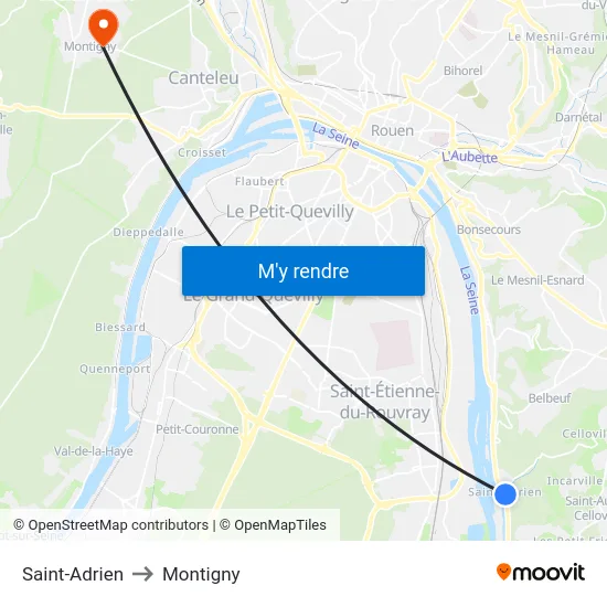 Saint-Adrien to Montigny map