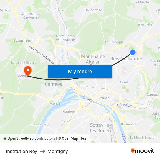Institution Rey to Montigny map