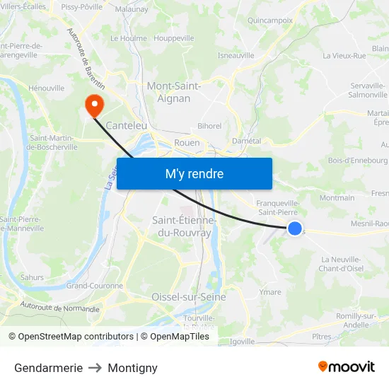 Gendarmerie to Montigny map