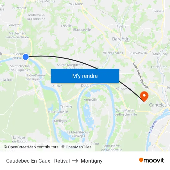Caudebec-En-Caux - Rétival to Montigny map