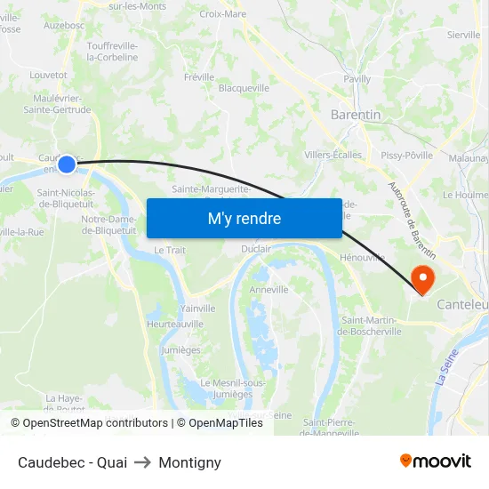Caudebec - Quai to Montigny map