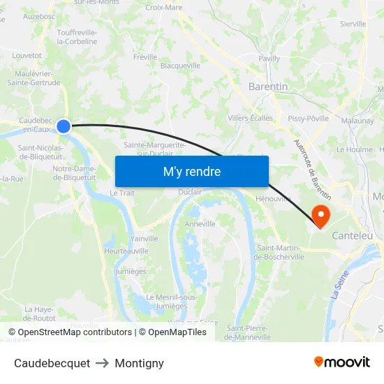 Caudebecquet to Montigny map