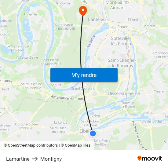 Lamartine to Montigny map