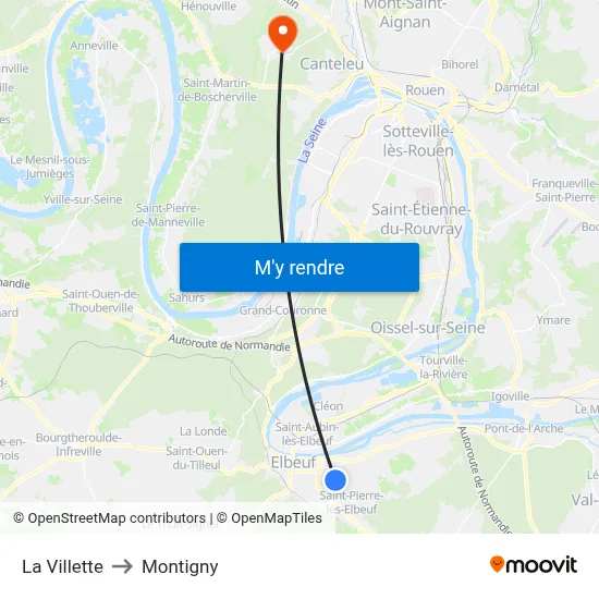 La Villette to Montigny map