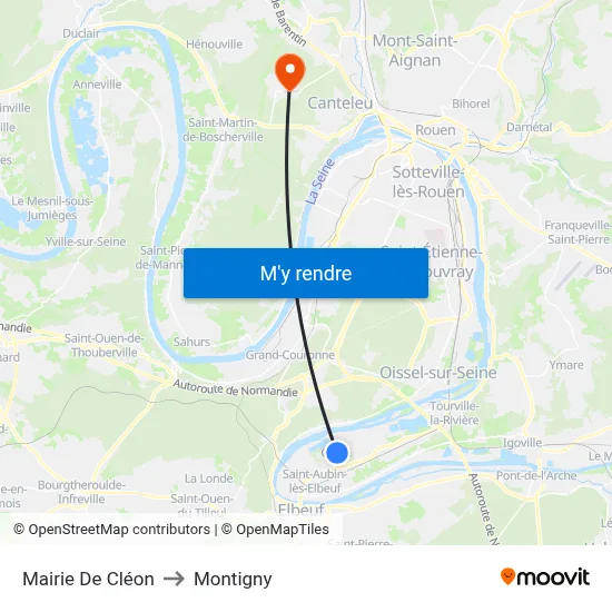 Mairie De Cléon to Montigny map