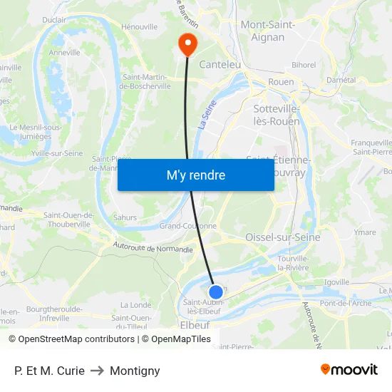 P. Et M. Curie to Montigny map