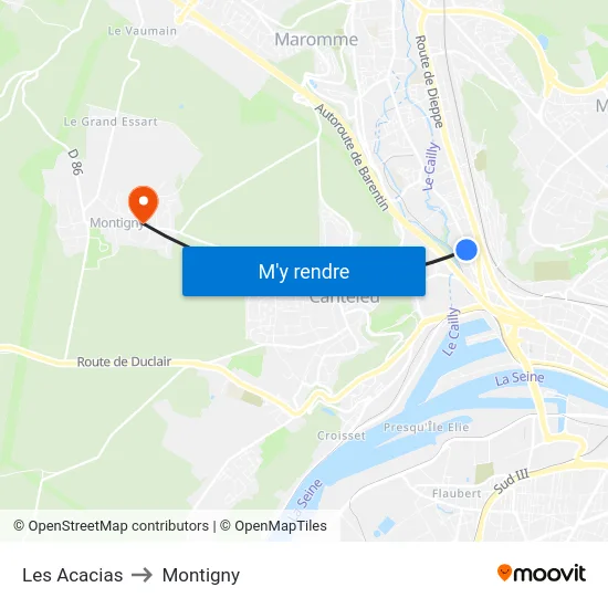 Les Acacias to Montigny map