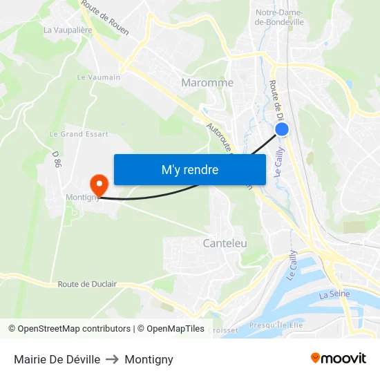 Mairie De Déville to Montigny map