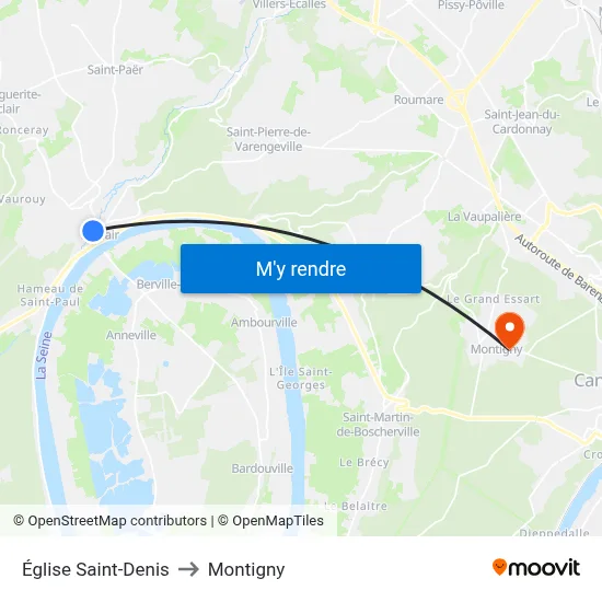 Église Saint-Denis to Montigny map