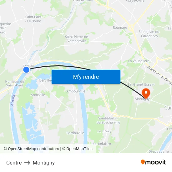 Centre to Montigny map