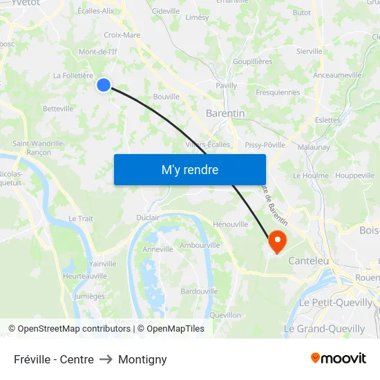 Fréville - Centre to Montigny map