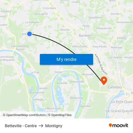 Betteville - Centre to Montigny map