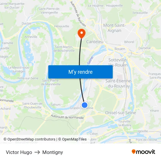 Victor Hugo to Montigny map