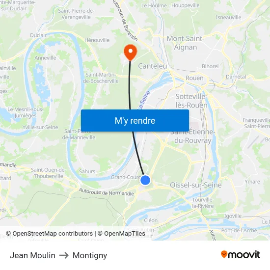 Jean Moulin to Montigny map