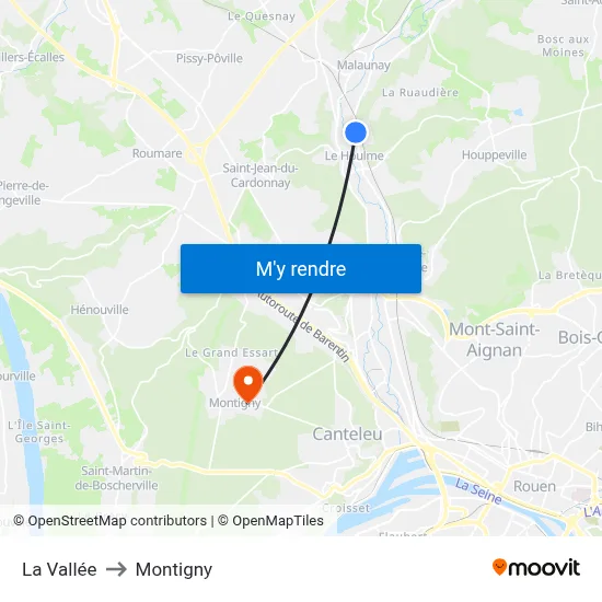La Vallée to Montigny map