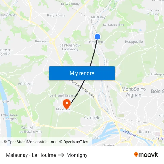 Malaunay - Le Houlme to Montigny map