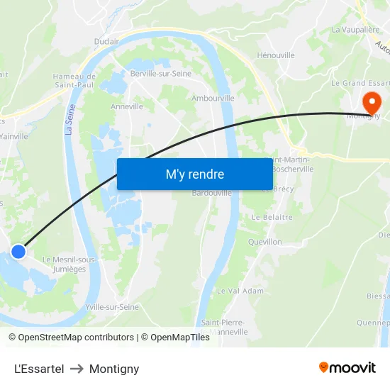 L'Essartel to Montigny map