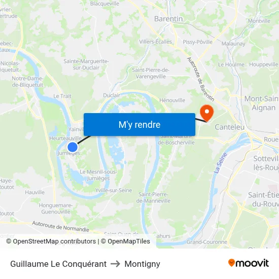 Guillaume Le Conquérant to Montigny map