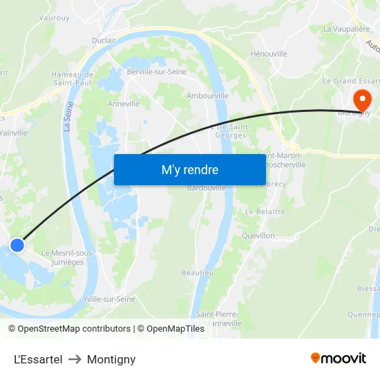 L'Essartel to Montigny map