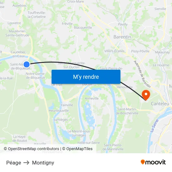 Péage to Montigny map