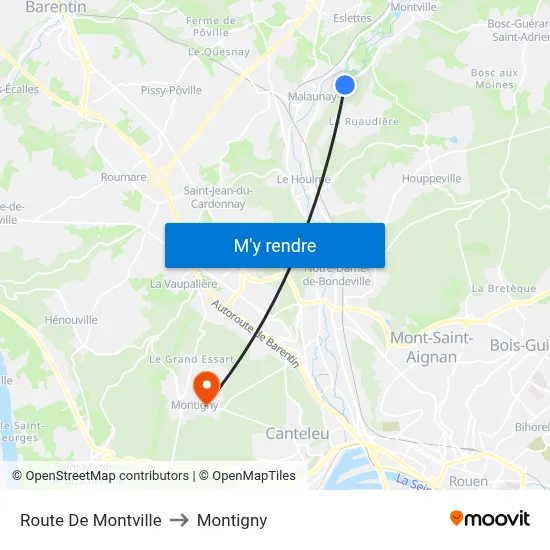 Route De Montville to Montigny map