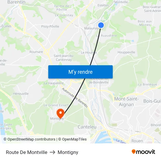 Route De Montville to Montigny map