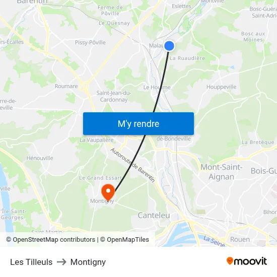 Les Tilleuls to Montigny map
