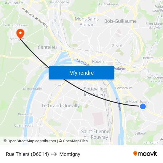 Rue Thiers (D6014) to Montigny map