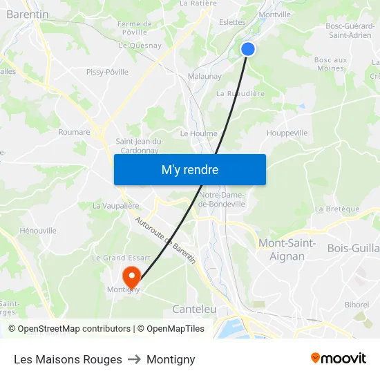 Les Maisons Rouges to Montigny map