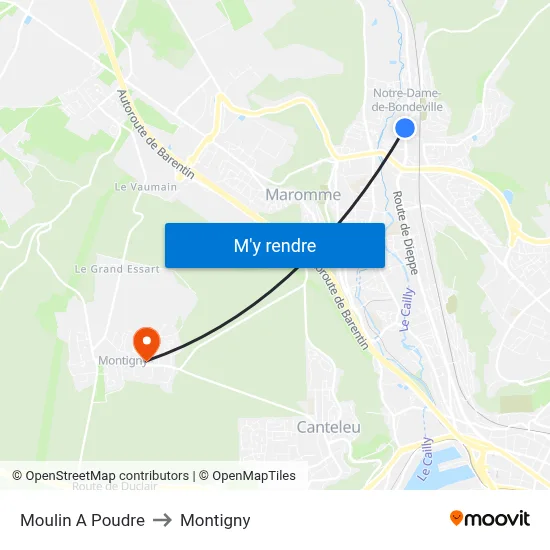 Moulin A Poudre to Montigny map