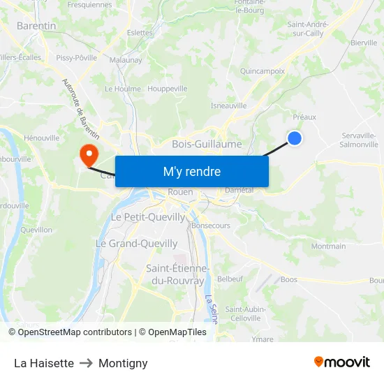 La Haisette to Montigny map
