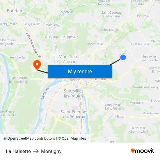 La Haisette to Montigny map