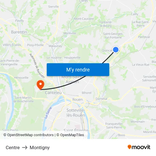 Centre to Montigny map