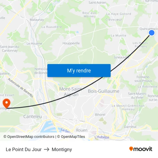 Le Point Du Jour to Montigny map