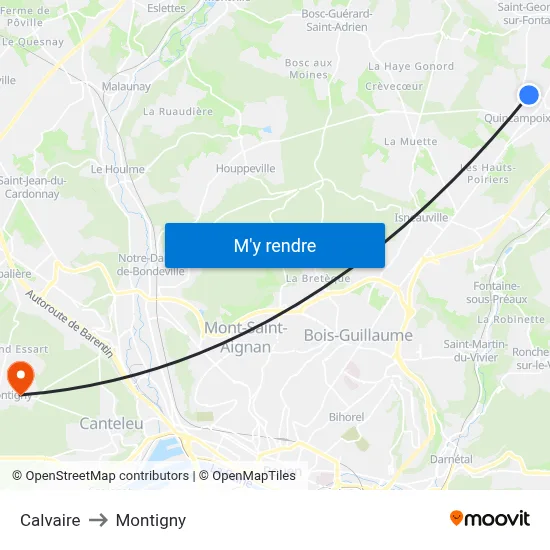Calvaire to Montigny map