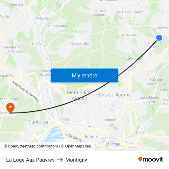 La Loge Aux Pauvres to Montigny map