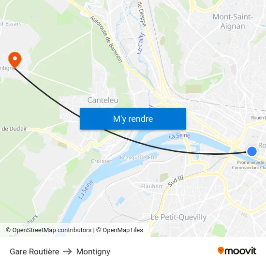 Gare Routière to Montigny map