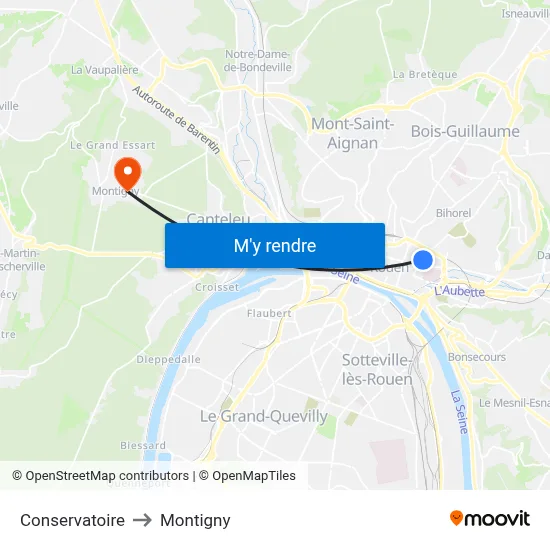 Conservatoire to Montigny map