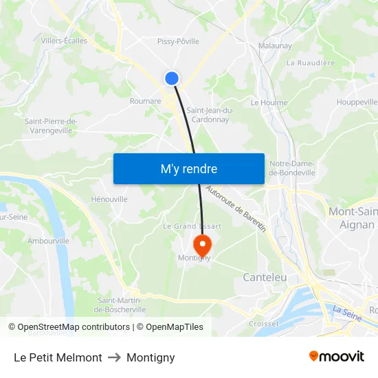 Le Petit Melmont to Montigny map