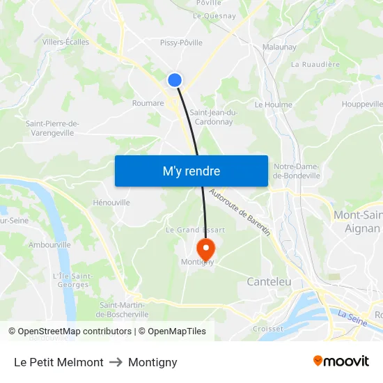 Le Petit Melmont to Montigny map