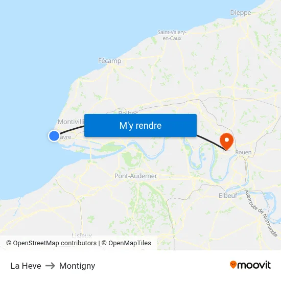 La Heve to Montigny map