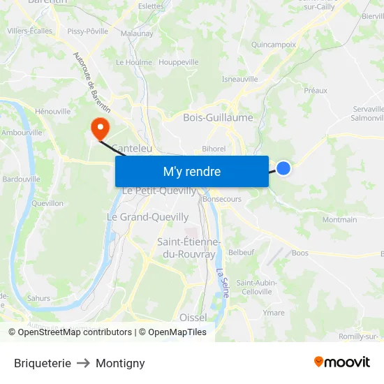Briqueterie to Montigny map