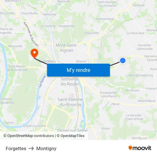 Forgettes to Montigny map