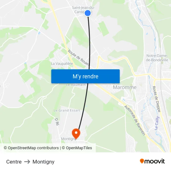 Centre to Montigny map