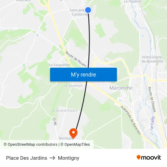 Place Des Jardins to Montigny map