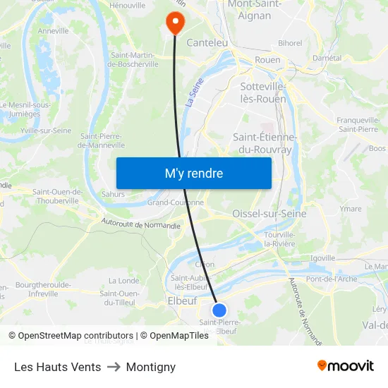 Les Hauts Vents to Montigny map
