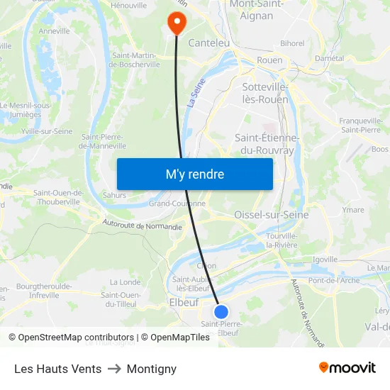 Les Hauts Vents to Montigny map