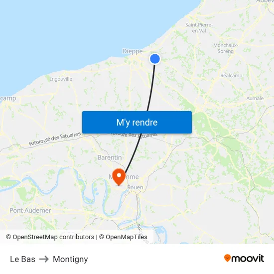 Le Bas to Montigny map