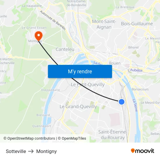 Sotteville to Montigny map
